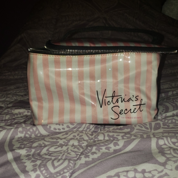 Victoria's Secret Handbags - VS Pink & White Striped Makeup Case